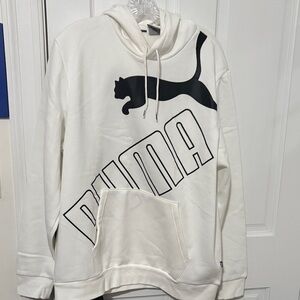 PUMA Men's White and Black Logo Hoodie